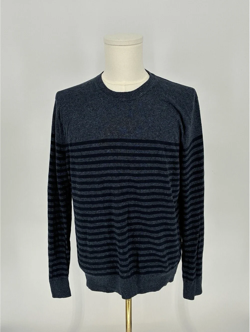 Banana Republic Sweater Men's M Medium Blue Silk Linen Crewneck Striped Knit